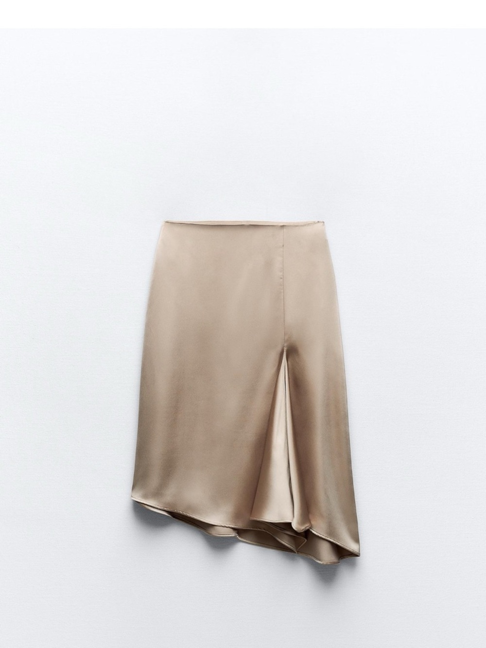 Zara Satin Asymmetrical Beige Skirt with Front Pleat